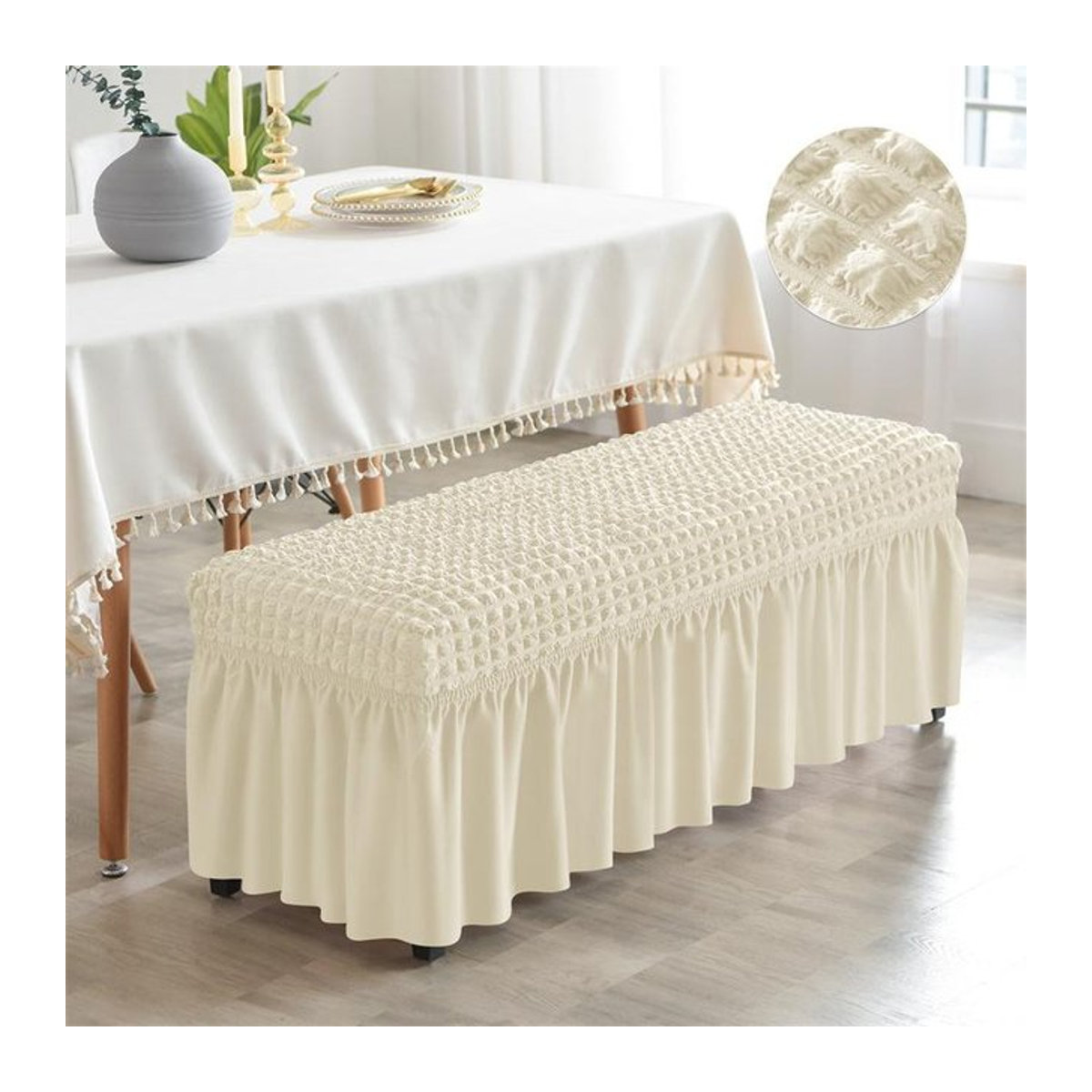 Bestbags Stretch Seersucker Bankbezug mit Rock und Anti-Rutsch-Funktion für Esszimmer und Klavierhocker - Bild 1