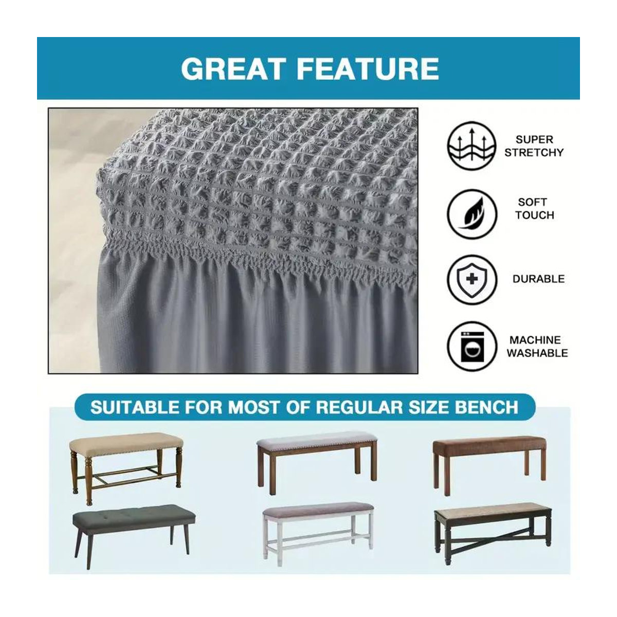 Bestbags Stretch Seersucker Bankbezug mit Rock und Anti-Rutsch-Funktion für Esszimmer und Klavierhocker - Bild 4
