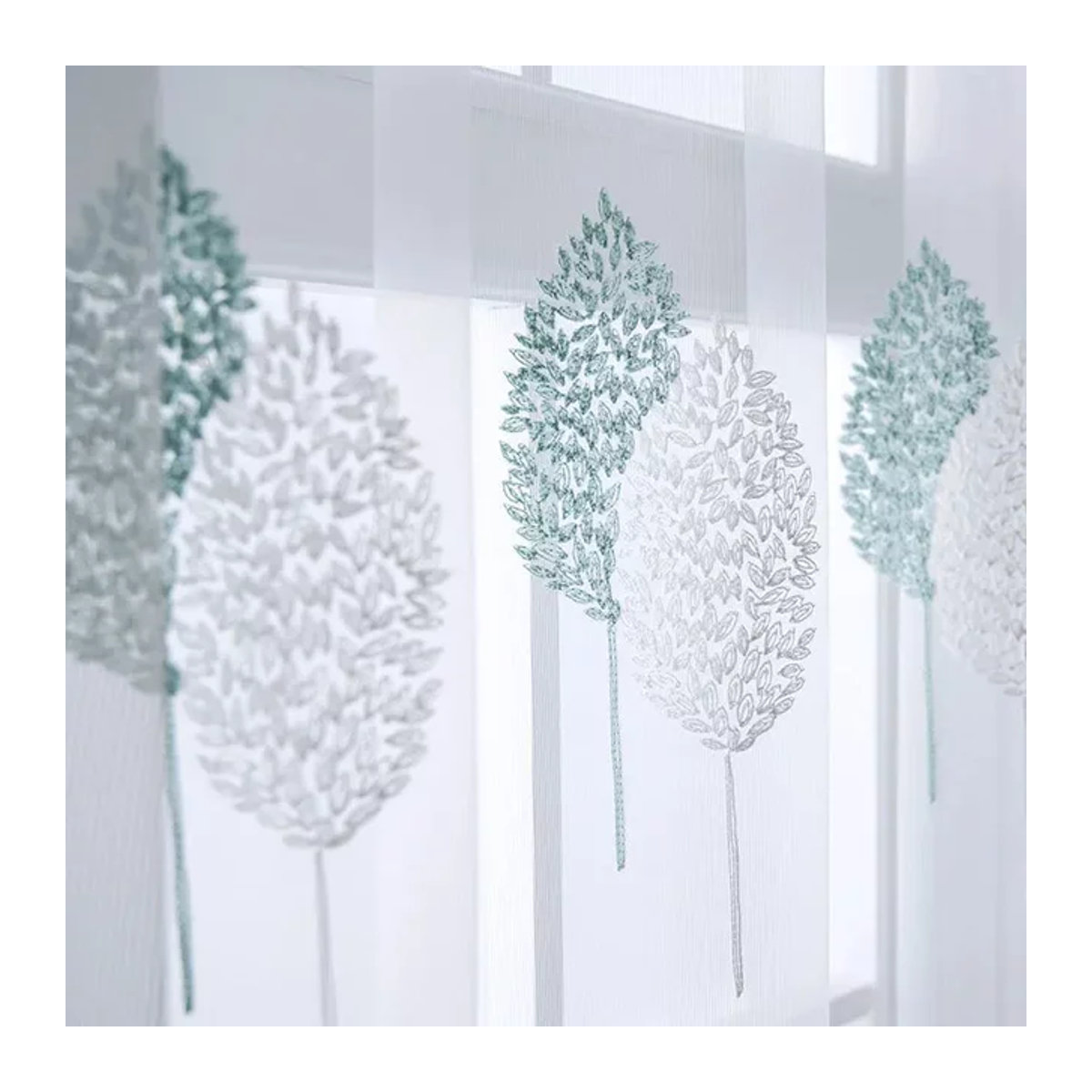 Bestickter Tüllvorhang mit Doppelbaum-Motiv in Blau und Weiß, transparentes Gaze-Fenstergitter für Wohnzimmer, Schlafzimmer und Balkon, 1 Stück - Bild 1