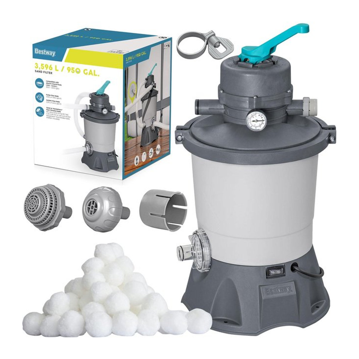 Bestway Pool Sandpumpe mit Filterbällen 3596 l/h - Bild 1