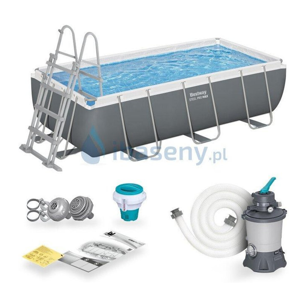 Bestway Stahlrahmenpool 8-in-1 Set in Blau und Weiß, H x B x T: 100 x 404 x 201 cm - Bild 1