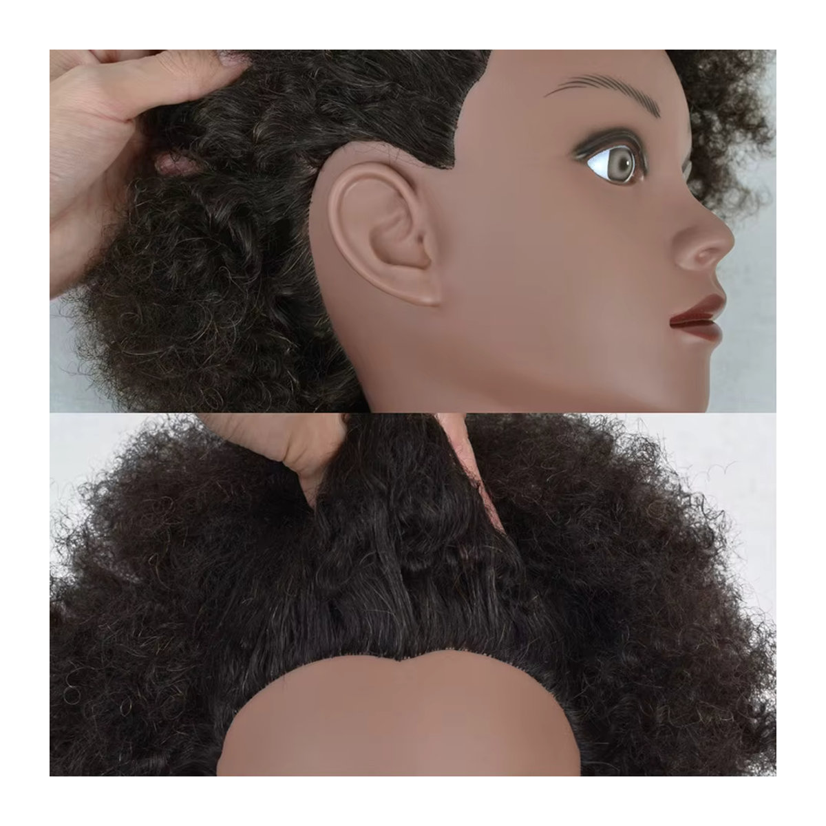 Betella Afro-Mannequin-Kopf mit 100 % Echthaar in Schwarz, Trainingskopf zum Üben von Cornrows und Zöpfen, Höhe: 20,3 cm - Bild 4