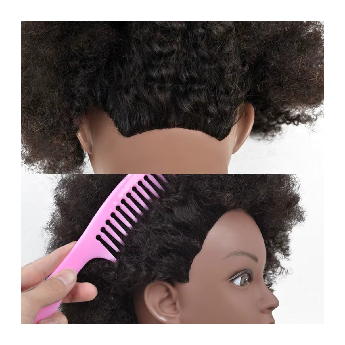 Betella Afro-Mannequin-Kopf mit 100 % Echthaar in Schwarz, Trainingskopf zum Üben von Cornrows und Zöpfen, Höhe: 20,3 cm - Bild 6
