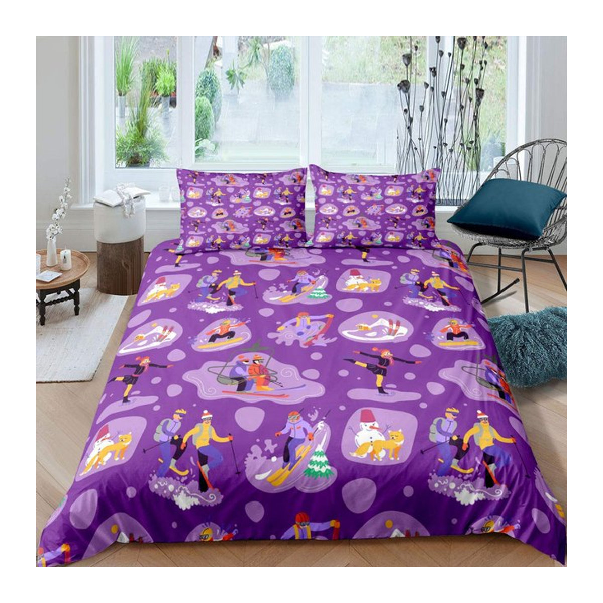 Bettbezug Mikrofaser mit Schneebedeckter Berglandschaft und Skisport-Motiv für Kinder und Jugendliche, Multicolor, B/H: 135 x 200 cm - Bild 1