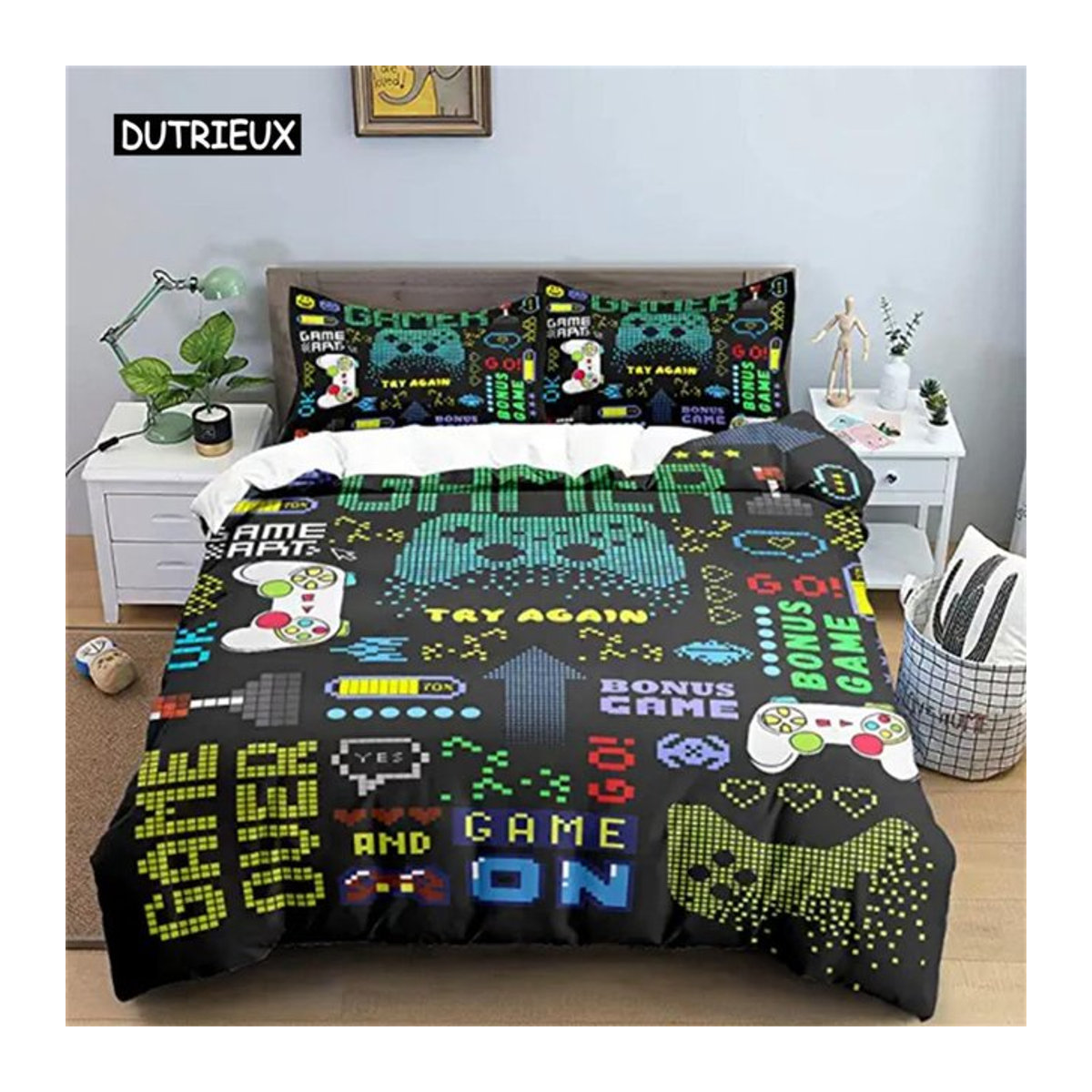 Bettbezug mit Game-Controller-Motiv für Jungen und Teenager, Multicolor, 3-teiliges Set, B/H: 140 x 200 cm - Bild 1