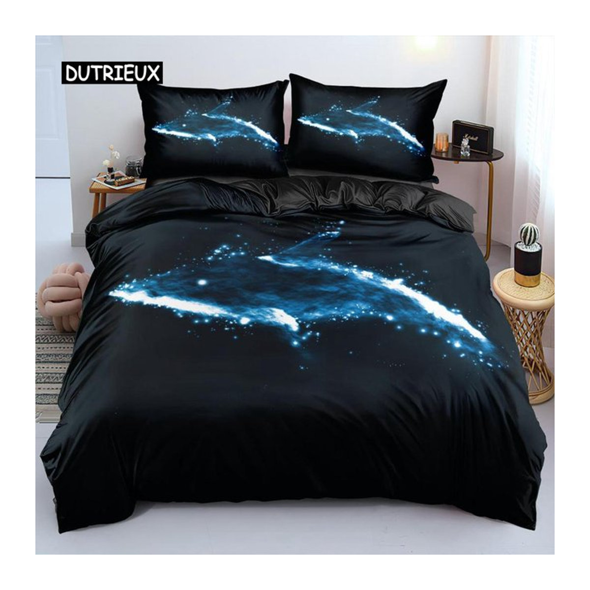 Bettbezug mit Meeresleben-Muster von Binchi Outdoor Product in Blau mit Delfinen und Schildkröten, Mikrofaser, B/H: 135 x 200 cm - Bild 1