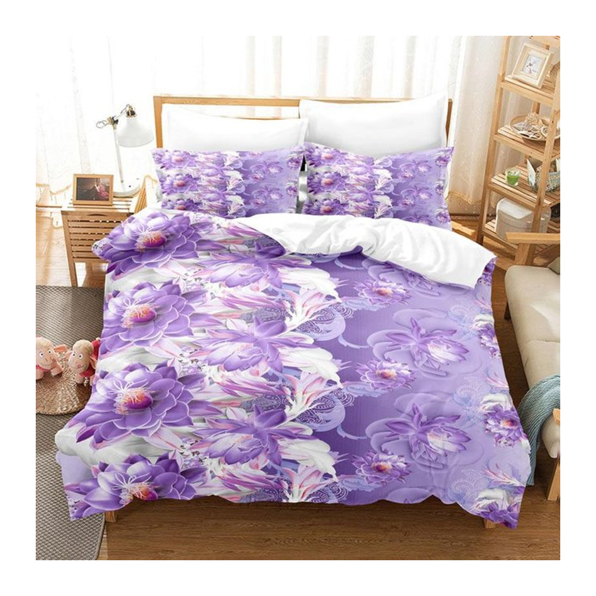 Bettbezug-Set Lavendel mit Schmetterlings-3D-Design aus Polyester, B/H: 135 x 200 cm - Bild 1