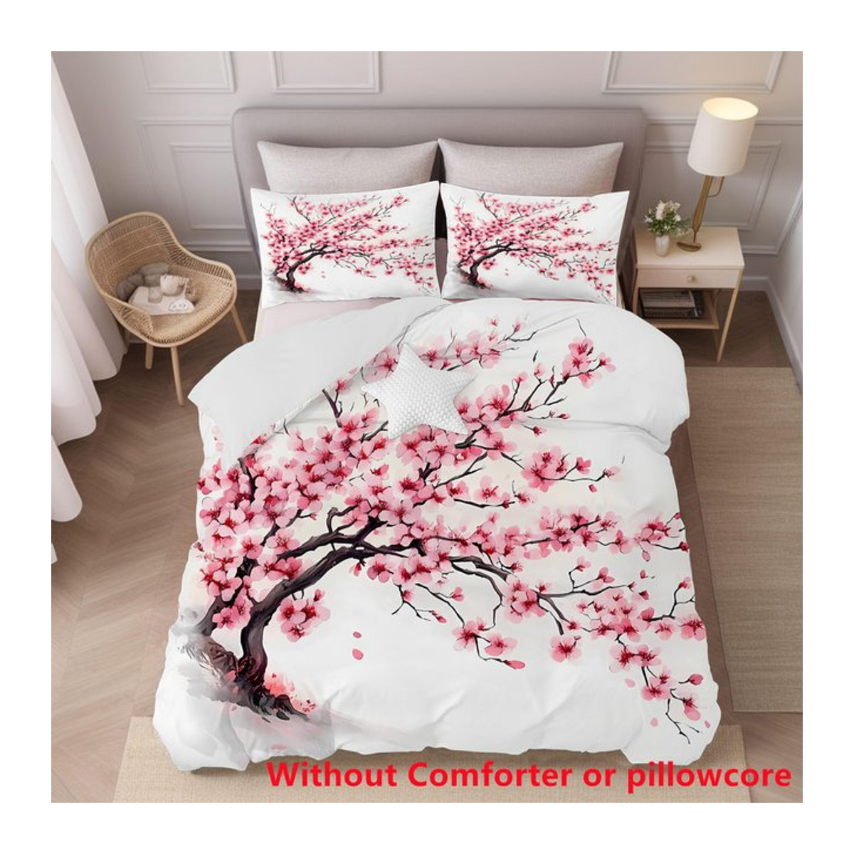 Bettbezug-Set mit japanischem Berg Fuji und Sakura-Kirschblüten Design, 3-teiliges Set bestehend aus Bettdeckenbezug und Kissenbezügen, B/H: 172 x 218 cm - Bild 1