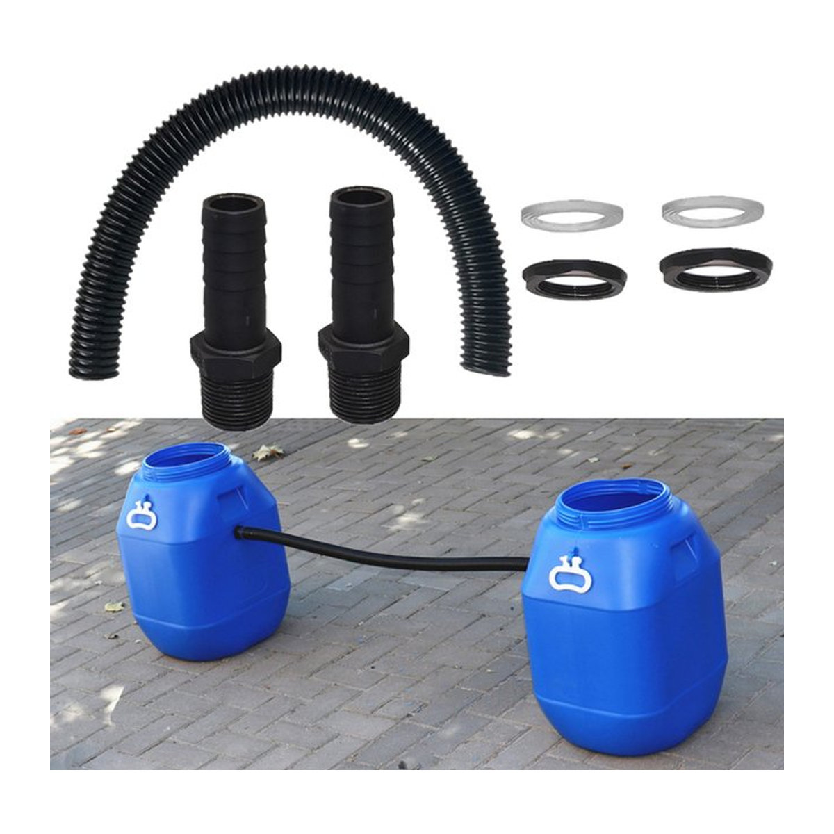 Betterchoiceone Store Kunststoff Regenwasser-Regenfass-Anschlussset mit 25mm Schlauchanschluss in Schwarz - Bild 1