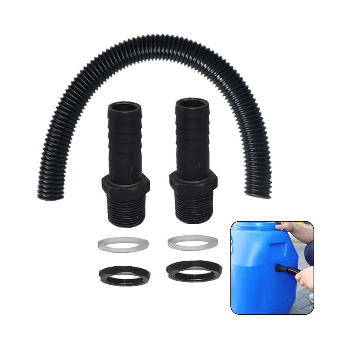 Betterchoiceone Store Kunststoff Regenwasser-Regenfass-Anschlussset mit 25mm Schlauchanschluss in Schwarz - Bild 2