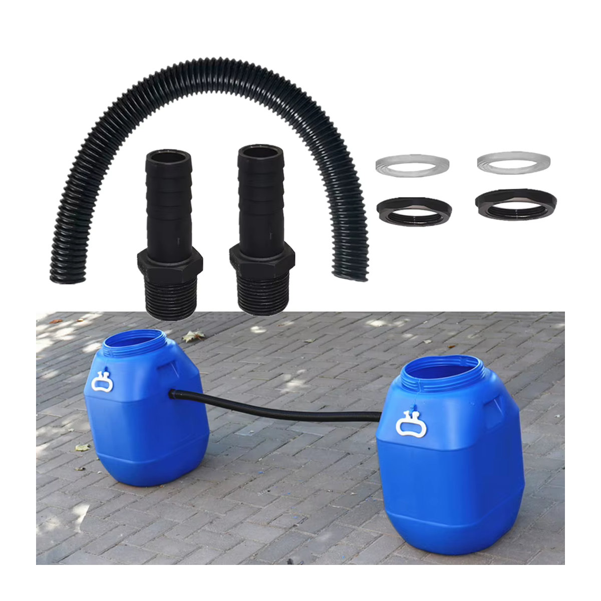 Betterchoiceone Store Kunststoff Regenwasser-Regenfass-Anschlussset mit 25mm Schlauchanschluss in Schwarz - Bild 5