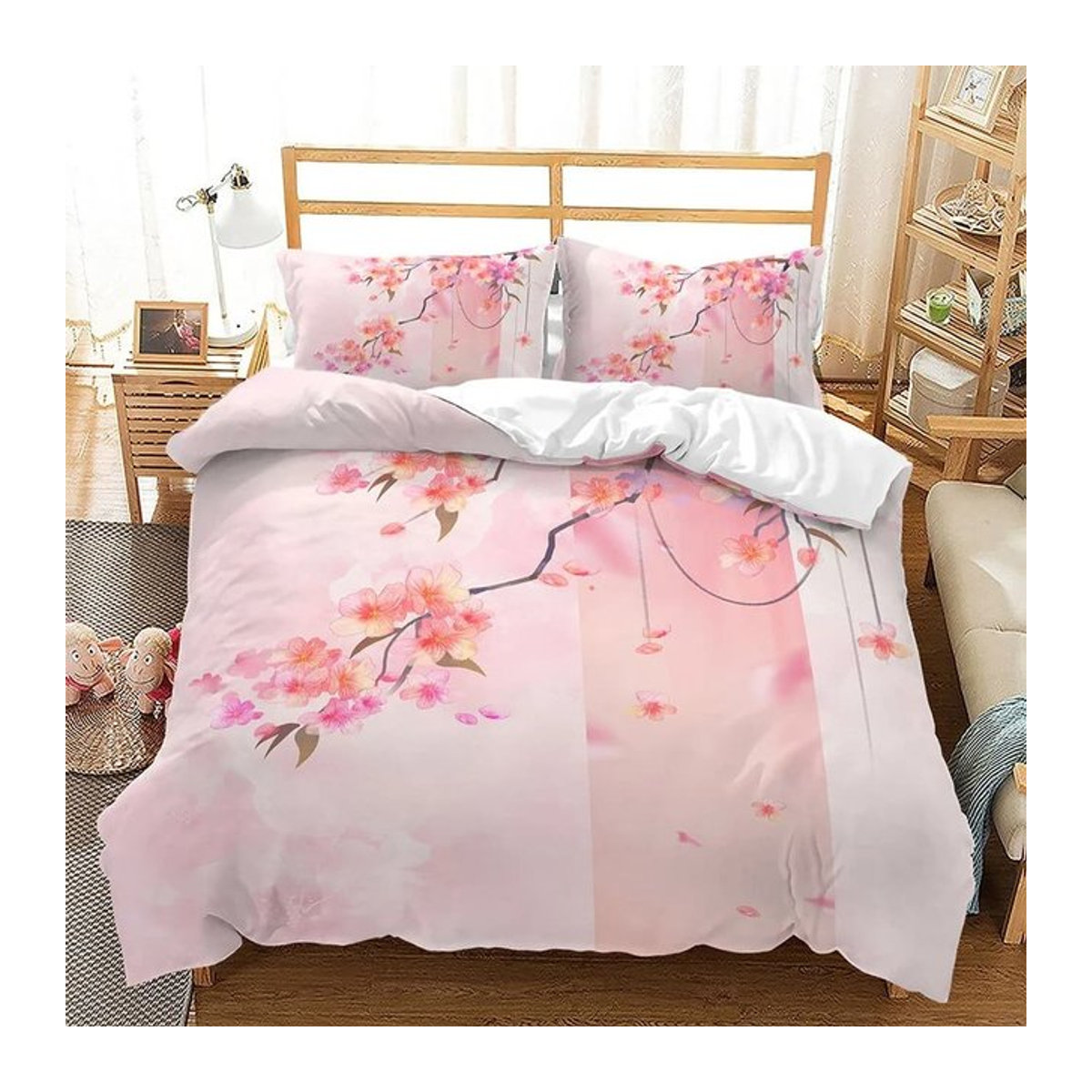 Bettwäsche mit Kirschblütenmuster von Monika Chen, 3-teiliges Set für Kinder, EU Single, B: 135 cm, L: 200 cm - Bild 1