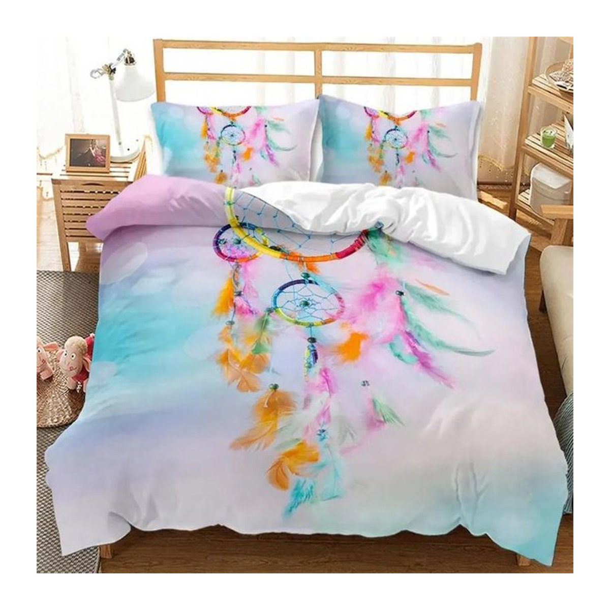 Bettwäsche mit Traumfänger-Mandala-Design im Boho-Stil von Binchi Fitness, Weiß/Mehrfarbig, B/H: 245 x 210 cm - Bild 1