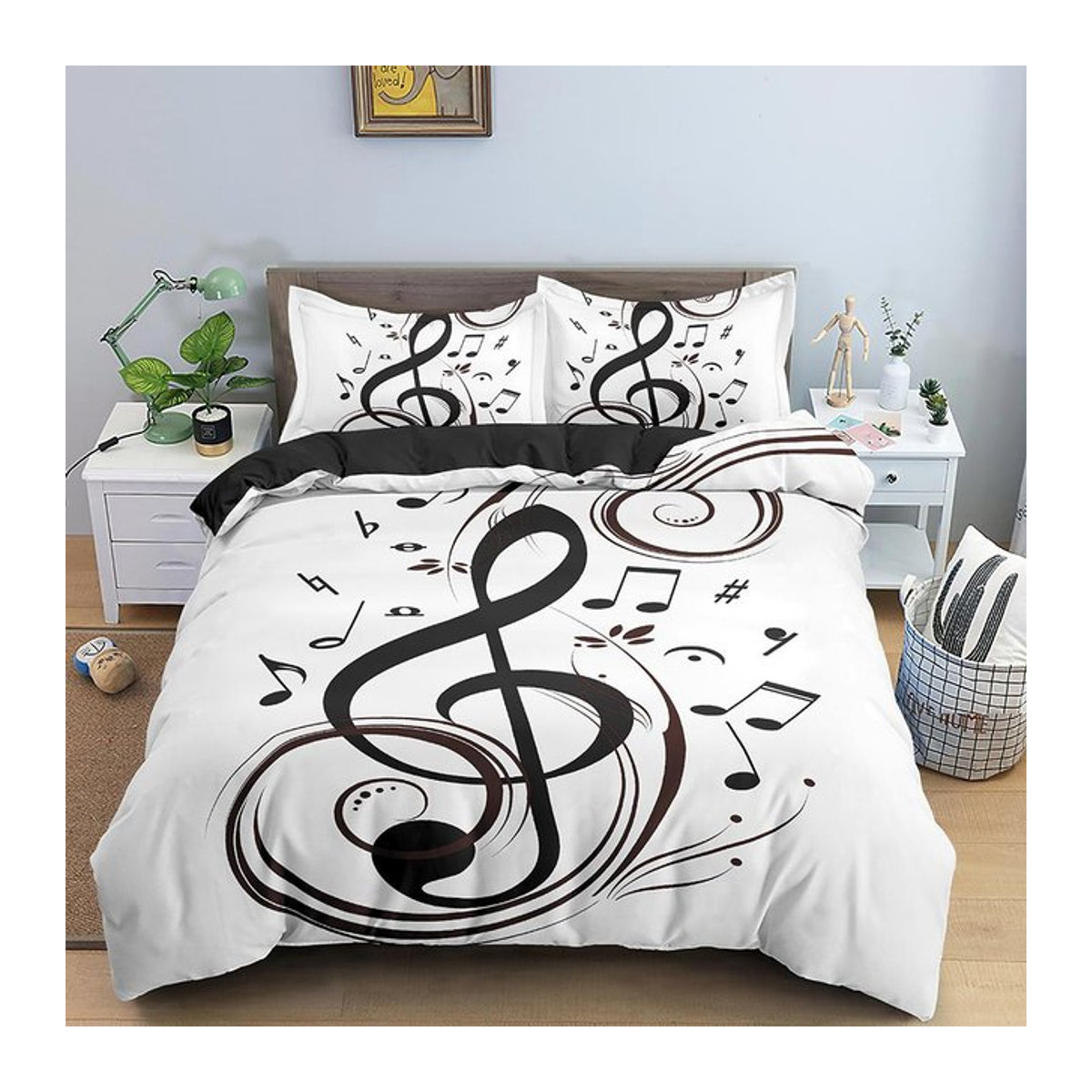 Bettwäsche Set 3-teilig mit Musik-Motiv von Monika Chen, Weiches Bettwäsche Set mit Bettbezug und Kissenbezügen, B/H: 135 x 200 cm - Bild 1