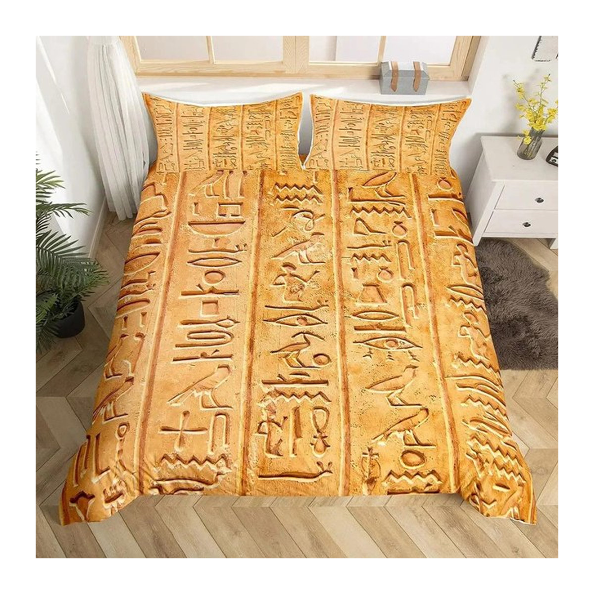 Bettwäsche Set Altes Ägypten mit 3D-Pharao und Pyramiden Design, Bettbezug mit Reißverschluss, Größe: 133 x 70 cm - Bild 1