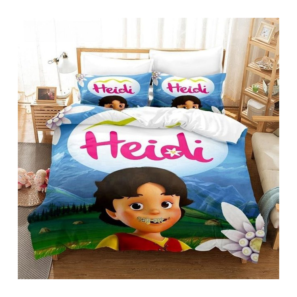 Bettwäsche Set Anime Heidi mit 3D-Druck und Reißverschluss, Bettbezug für Kinder und Erwachsene, B/B: 228 x 228 cm - Bild 1