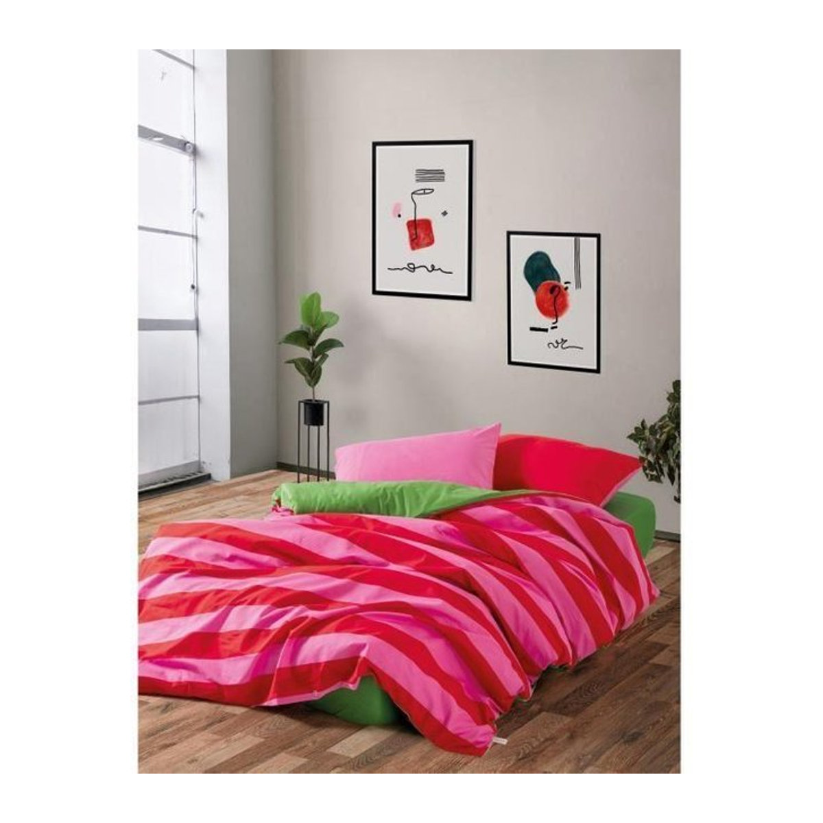 Bettwäsche-Set aus 100% verstärkter Baumwolle in Rosa und Fuchsia mit 1 Bettbezug (Breite: 220 cm, Höhe: 240 cm) und 2 Kissenbezügen (Breite: 60 cm, Höhe: 60 cm) - Bild 1