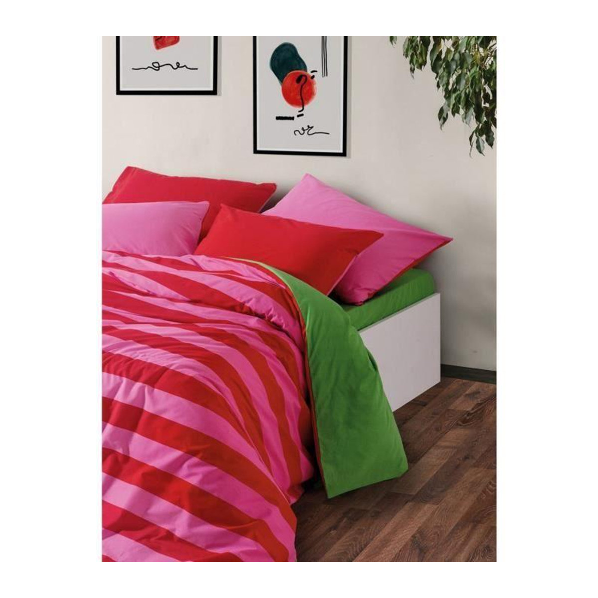 Bettwäsche-Set aus 100% verstärkter Baumwolle in Rosa und Fuchsia mit 1 Bettbezug (Breite: 220 cm, Höhe: 240 cm) und 2 Kissenbezügen (Breite: 60 cm, Höhe: 60 cm) - Bild 2