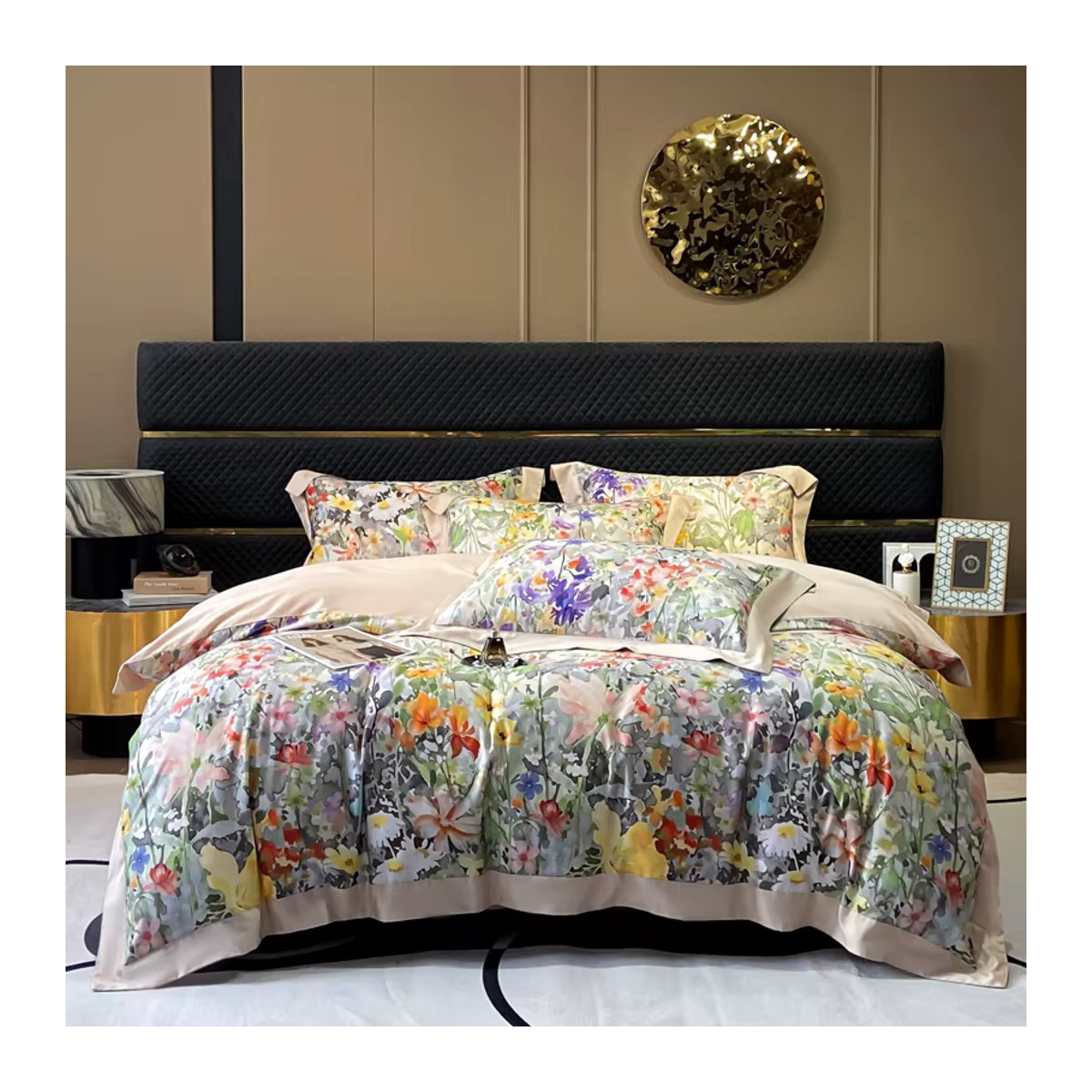 Bettwäsche-Set aus ägyptischer Baumwolle mit Blumendruck, 600TC, Queen-Size, inklusive Bettbezug, Laken und Kissenbezügen - Bild 5