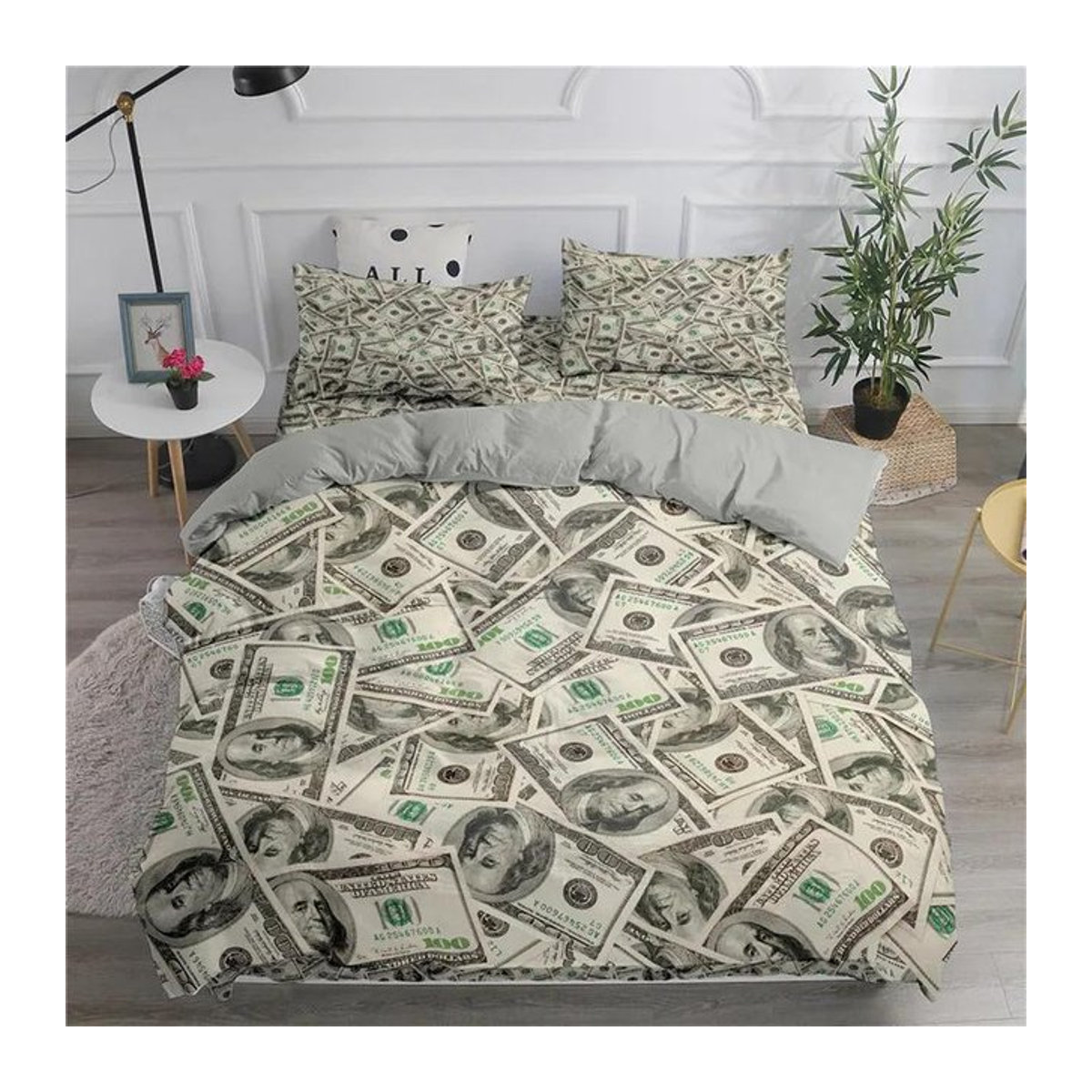 Bettwäsche-Set aus Mikrofaser mit Dollarnoten-Design von Creative Homewares, Multicolor, B/H: 135 x 200 cm - Bild 1