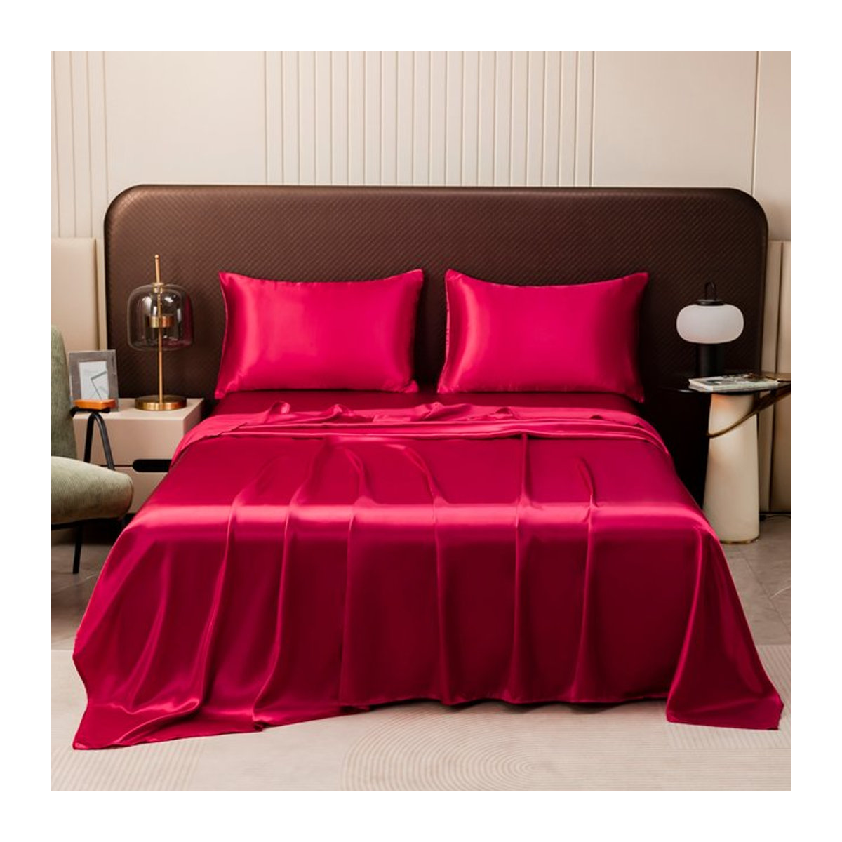 Bettwäsche-Set aus Satin-Seide mit Kissenbezug in Grau, glattes Bettlaken-Set für Twin, Full, Queen und King Size - Bild 1