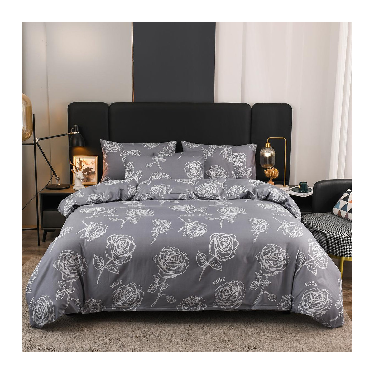 Bettwäsche-Set Creative Homewares mit floralem Blätter-Design in Grau, 3-teilig, B: 135 cm, H: 200 cm - Bild 1