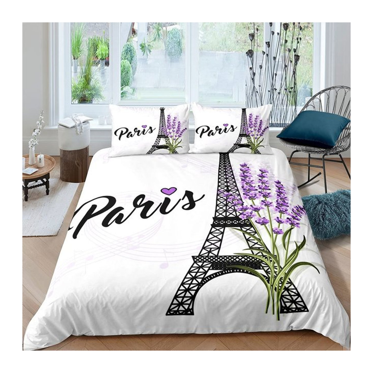 Bettwäsche Set Eiffelturm Herz Design Paris Frankreich aus Polyester mit Reißverschluss, B/H: 135 x 200 cm - Bild 1