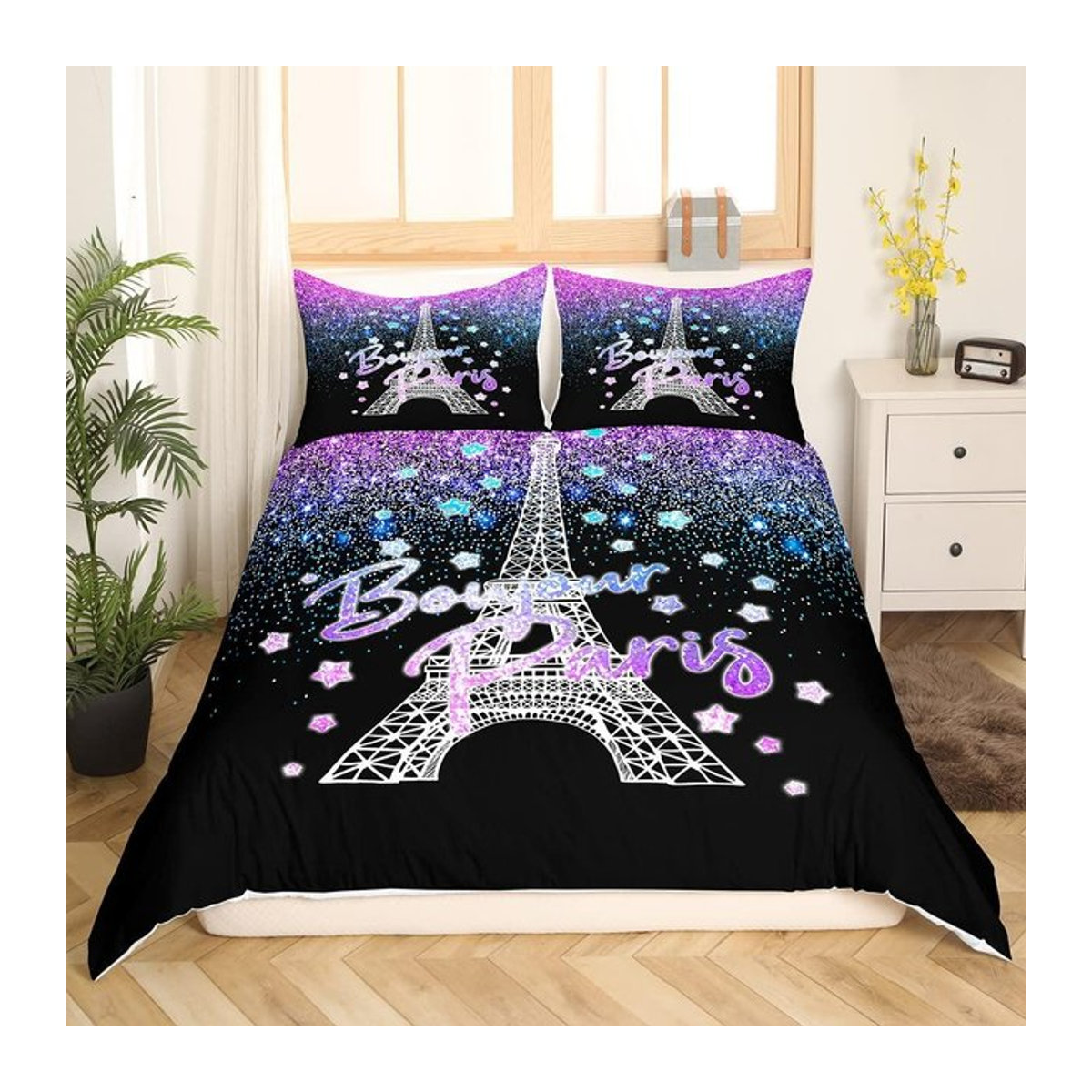 Bettwäsche-Set Eiffelturm Rose mit Pariser Skyline Design für Kinder und Jugendliche, B/B: 135 x 200 cm - Bild 1