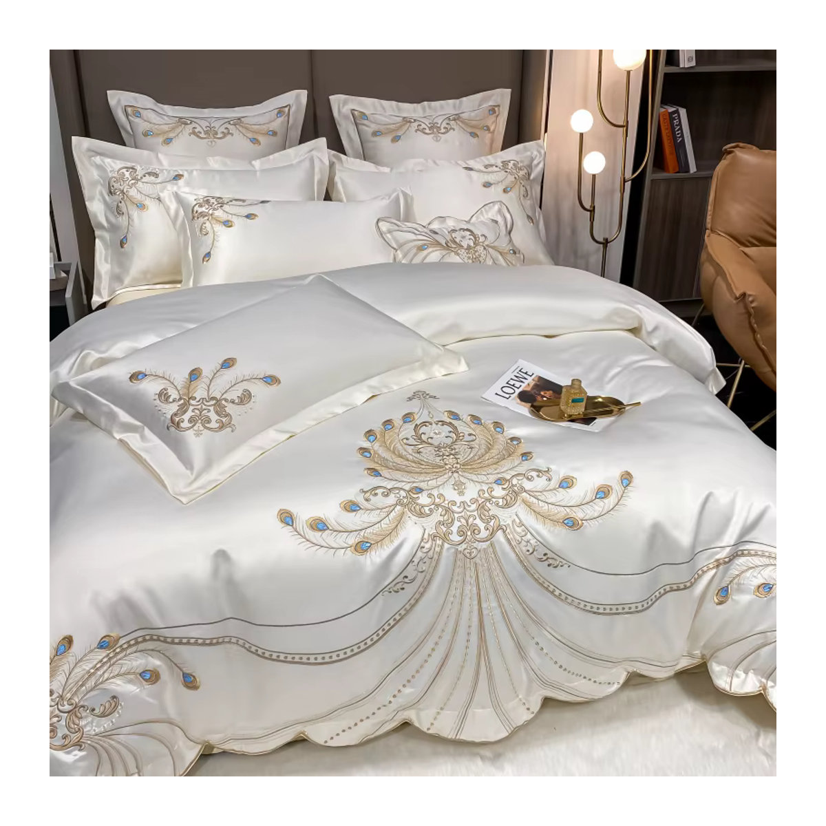 Bettwäsche Set Fat Fairy HOME TEXTILE aus Ägyptischer Baumwolle mit Gold-Feder-Stickerei und Patchwork in Champagner und Hellgelb - Bild 3