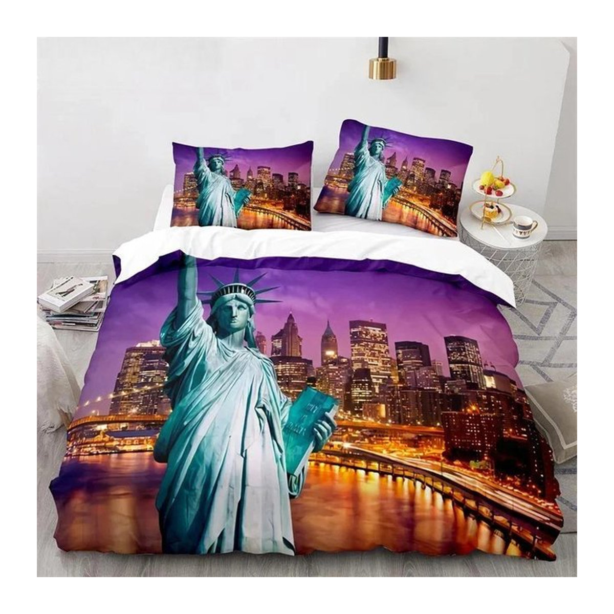 Bettwäsche-Set Freiheitsstatue King Size aus Mikrofaser mit Reißverschluss, Breite: 133 cm, Länge: 200 cm (Hinweis: Da im Originaltext nur 70x133cm steht, was für King Size unlogisch ist, wird hier nur die im Text genannte Breite von 133 cm übernommen) - Bild 1