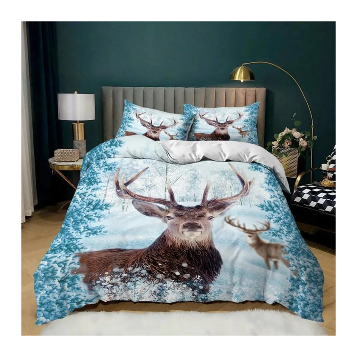 Bettwäsche-Set Hirsch und Herbstwald mit Blättern, 3-teilig, Polyester, B/H: 135 x 200 cm - Bild 1