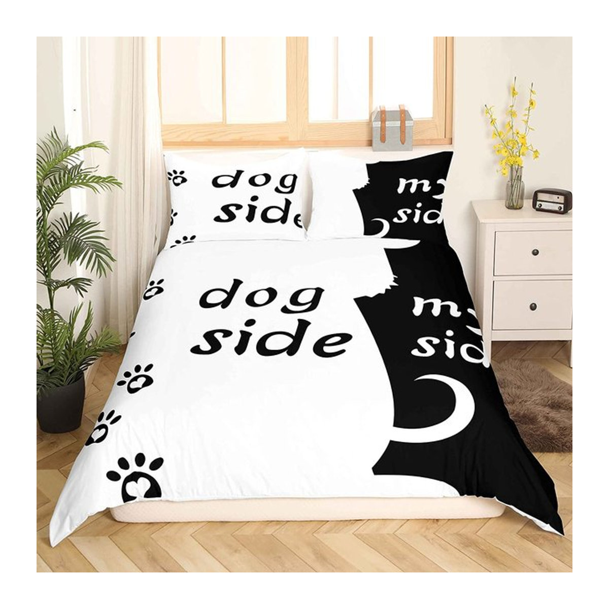 Bettwäsche Set Hund Seite und Meine Seite mit Mops Druck für Jungen und Mädchen, 3-teilig, B/H: 135 x 200 cm - Bild 1
