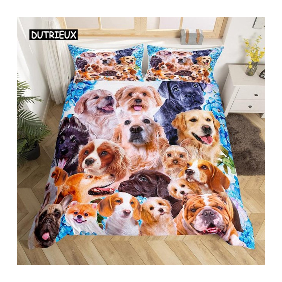 Bettwäsche Set Hunde Motiv für Kinder und Teenager mit Reißverschluss, Multicolor, B/H: 135 x 200 cm - Bild 1