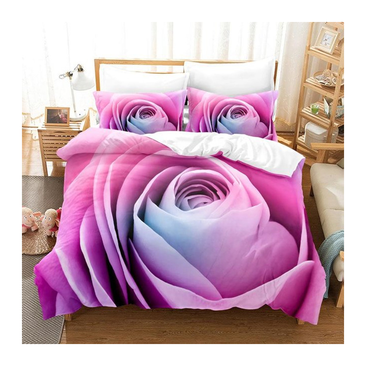 Bettwäsche-Set JMG Household Supplies mit rosa Rosen und Reißverschluss, B/H: 135 x 200 cm - Bild 1