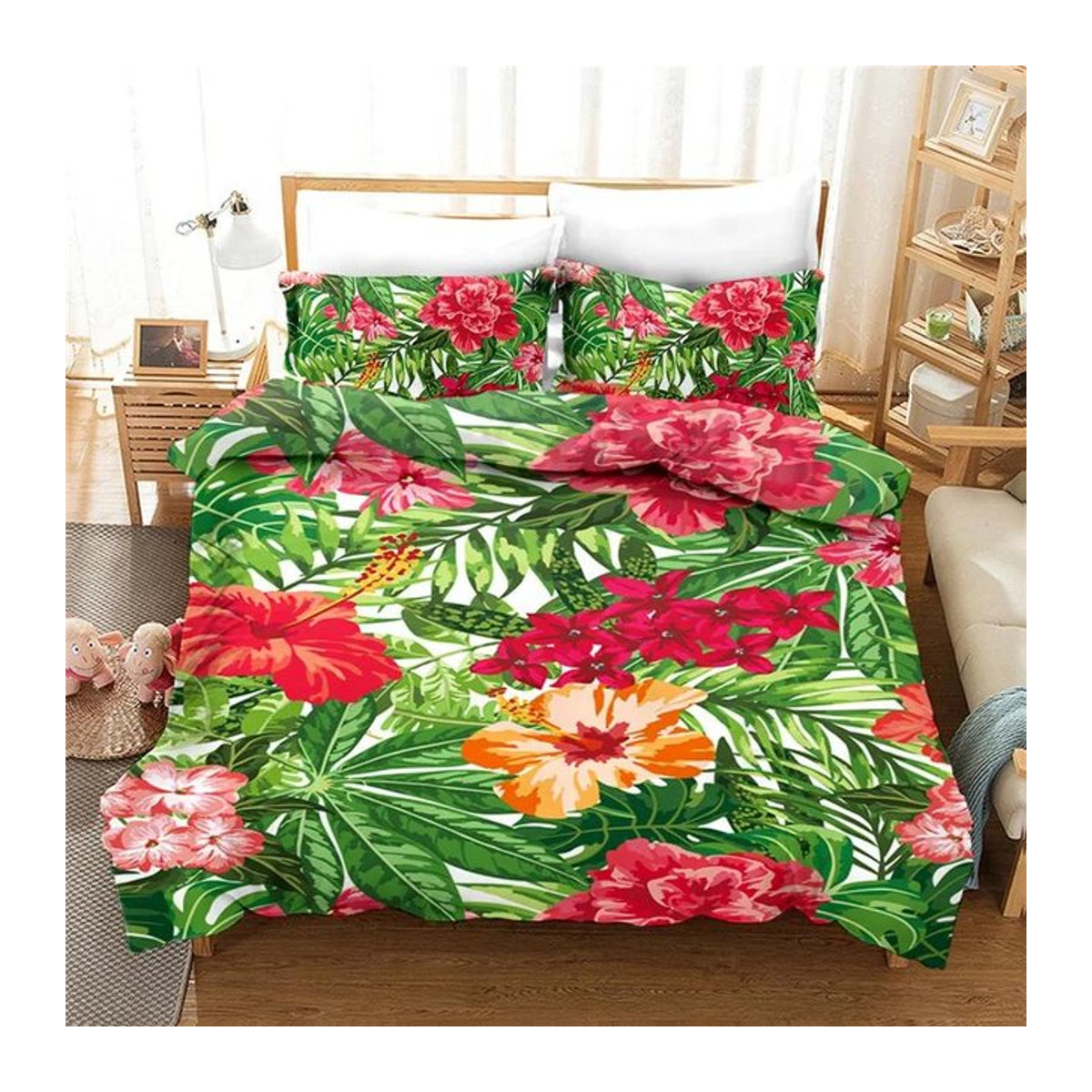 Bettwäsche-Set JMG Household Supplies mit tropischem Regenwaldblumen-Design und Reißverschluss, B/H: 135 x 200 cm oder 200 x 200 cm - Bild 1