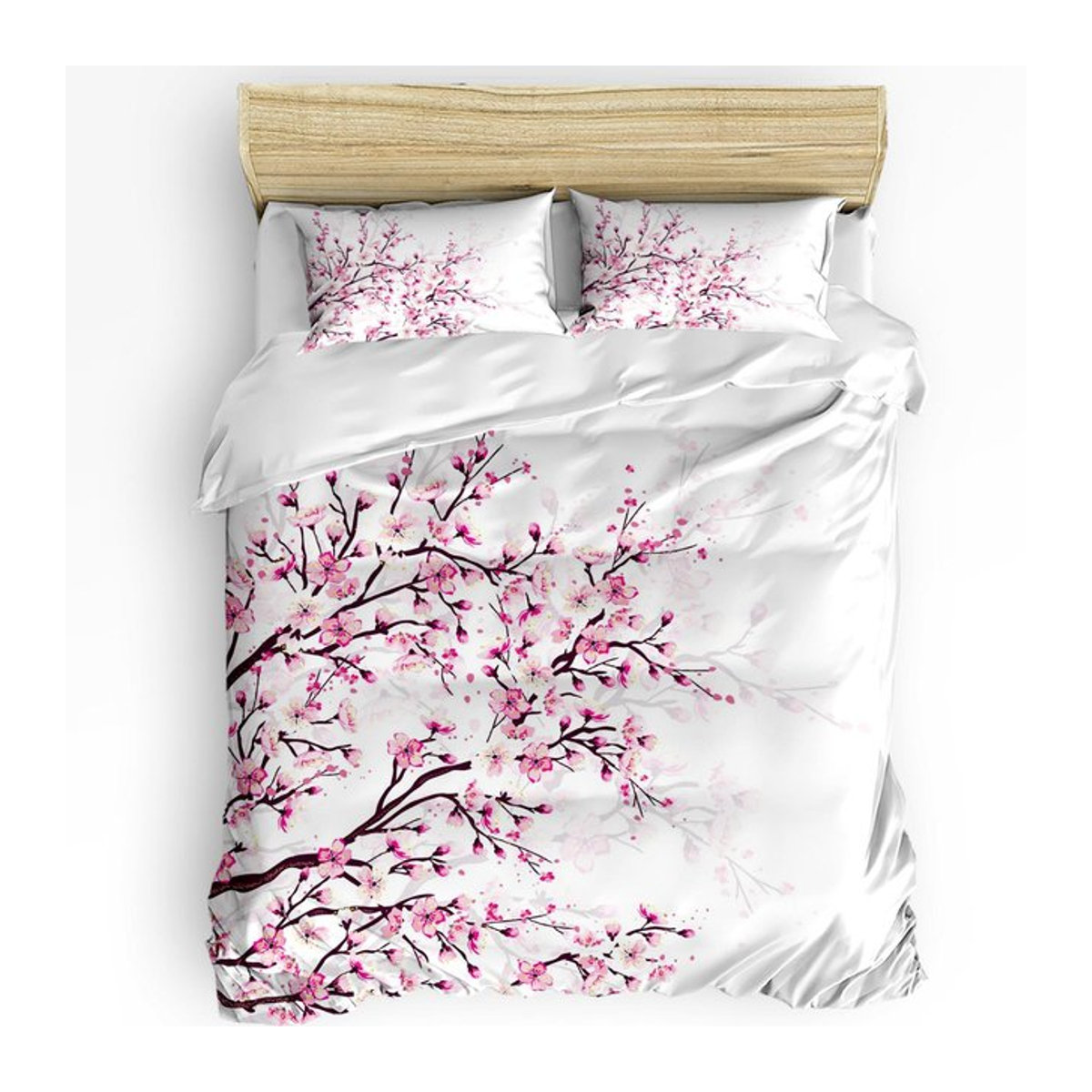Bettwäsche-Set Kirschblüte und Pflaumenast in Rosa, 3-teiliges Set mit Bettbezug und Kissenbezügen, Breite: 135 cm, Länge: 200 cm - Bild 1