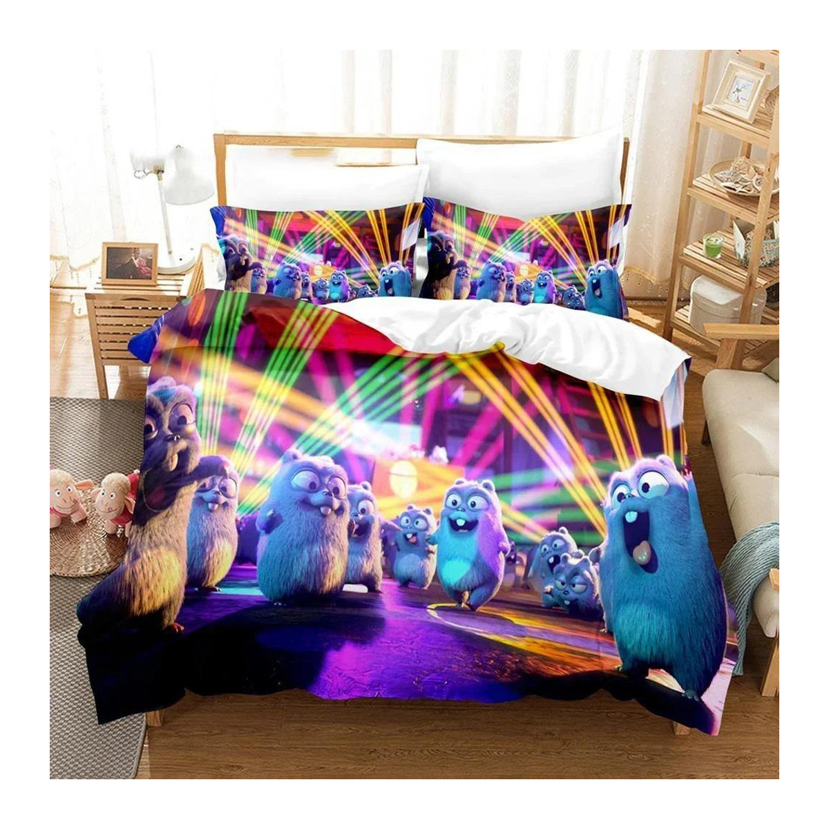 Bettwäsche-Set mit 3D-Bär und Lemmingen in Multicolor, 3-teiliges Set bestehend aus Bettbezug und Kissenbezügen, B/H: 150 x 200 cm - Bild 1