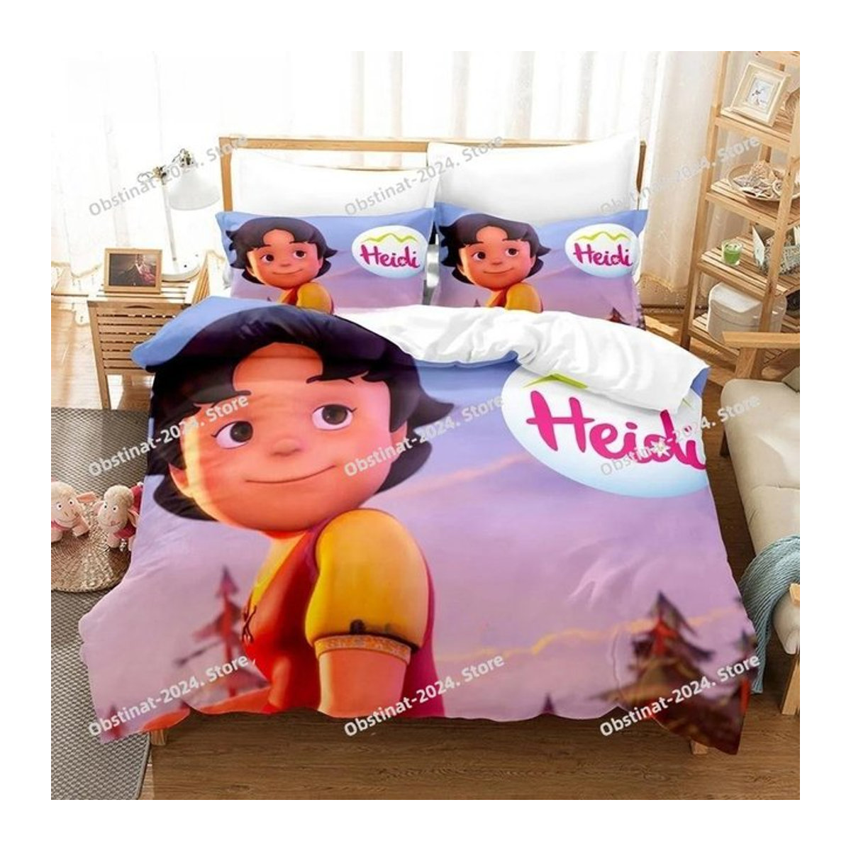 Bettwäsche-Set mit 3D-Druck Anime Heidi Mädchen der Alpen für Kinder und Erwachsene, B/H: 180 x 210 cm - Bild 1