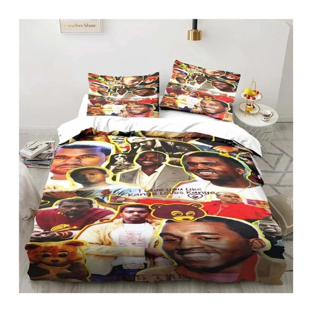 Bettwäsche-Set mit 3D-Druck Kanye West Motiv in Multicolor, bestehend aus Bettbezug und Kissenbezug, B/H: 135 x 200 cm - Bild 1