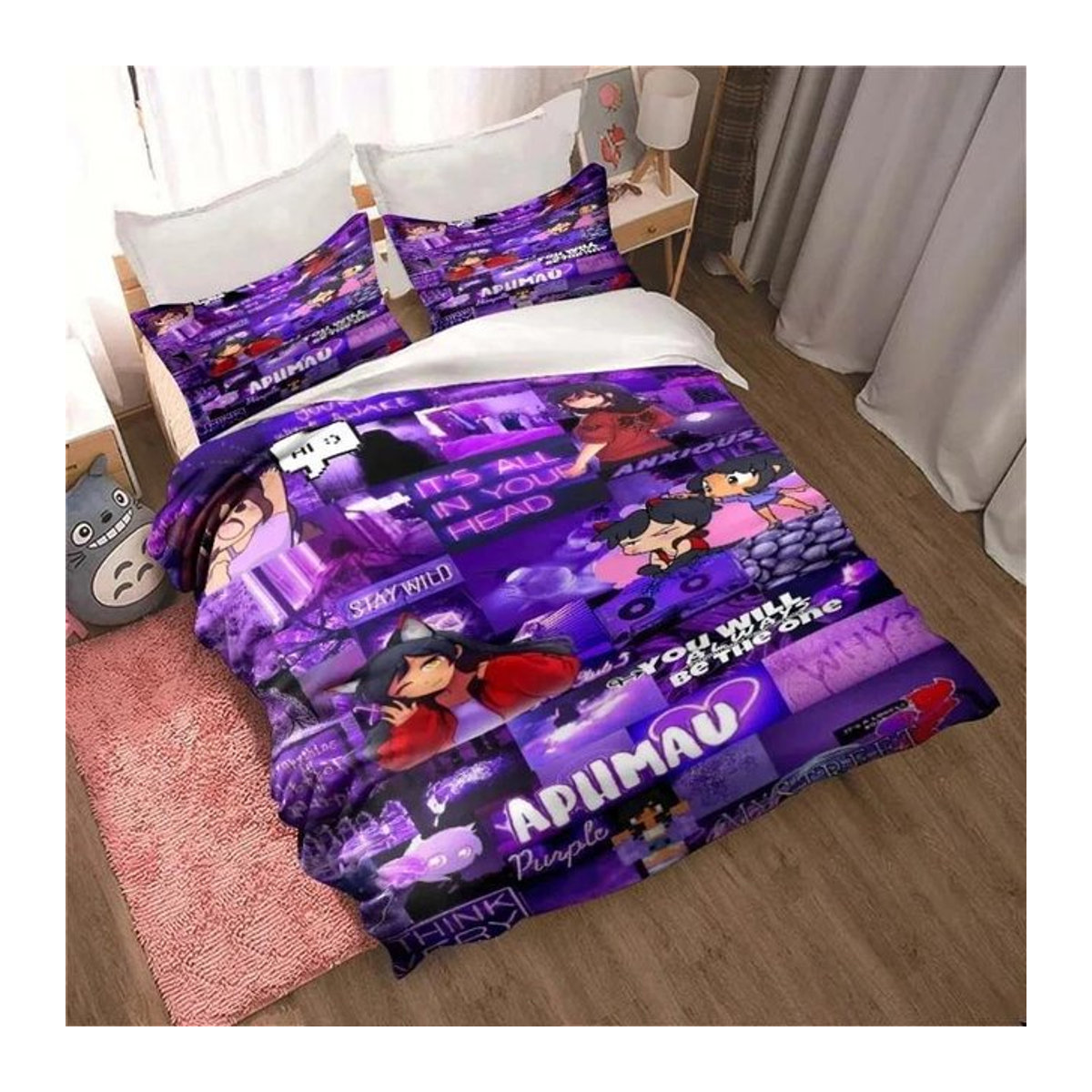 Bettwäsche Set mit 3D-Druck Kawaii Cartoon Aphmau Design für Erwachsene und Jungen, bestehend aus Bettbezug und Kissenbezügen, B/H: 135 x 200 cm - Bild 1