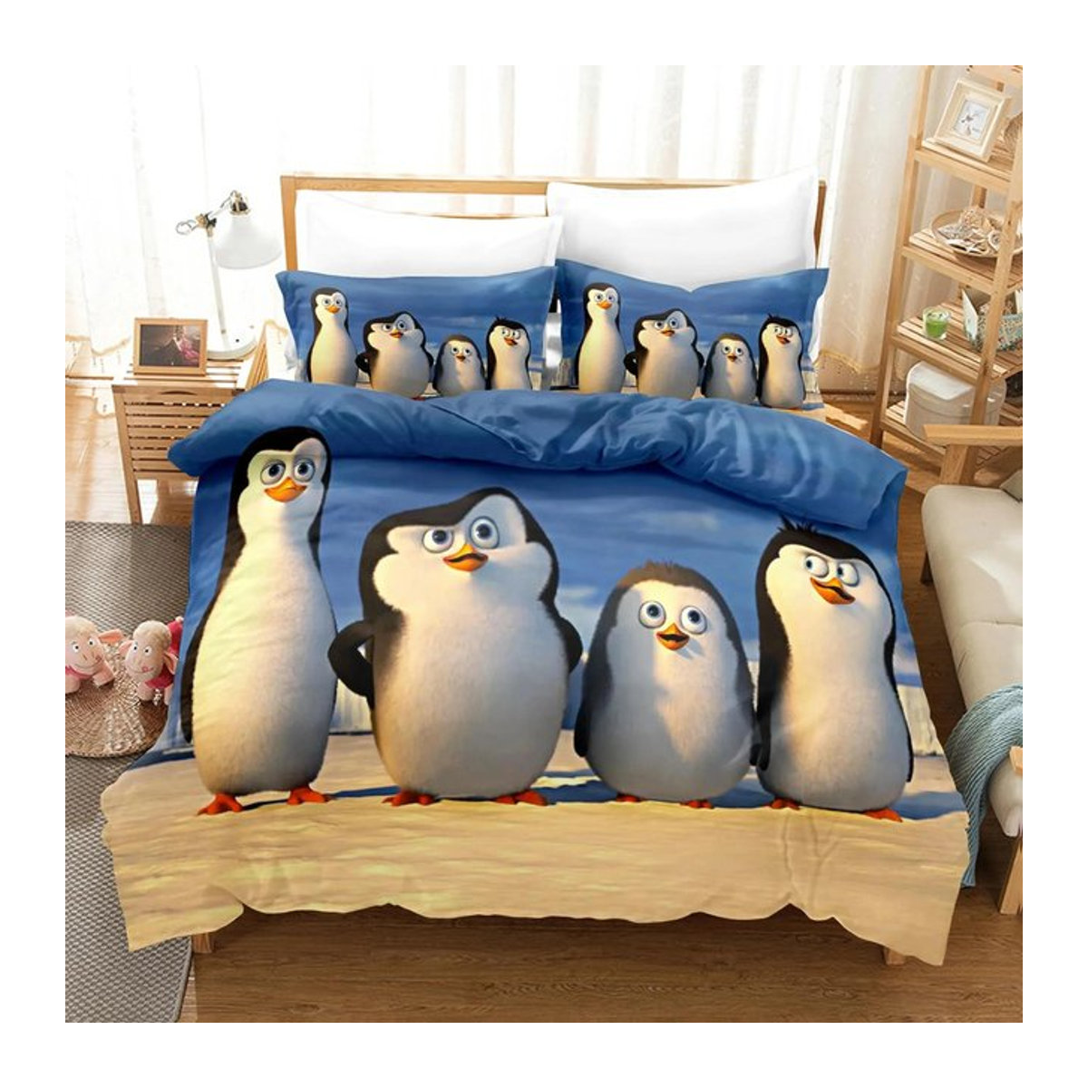 Bettwäsche-Set mit 3D-Druck Madagaskar Pinguin Cartoon Design, weiche Bettbezüge und Kissenbezüge für dein Schlafzimmer, EU King, B/H: 240 x 220 cm - Bild 1