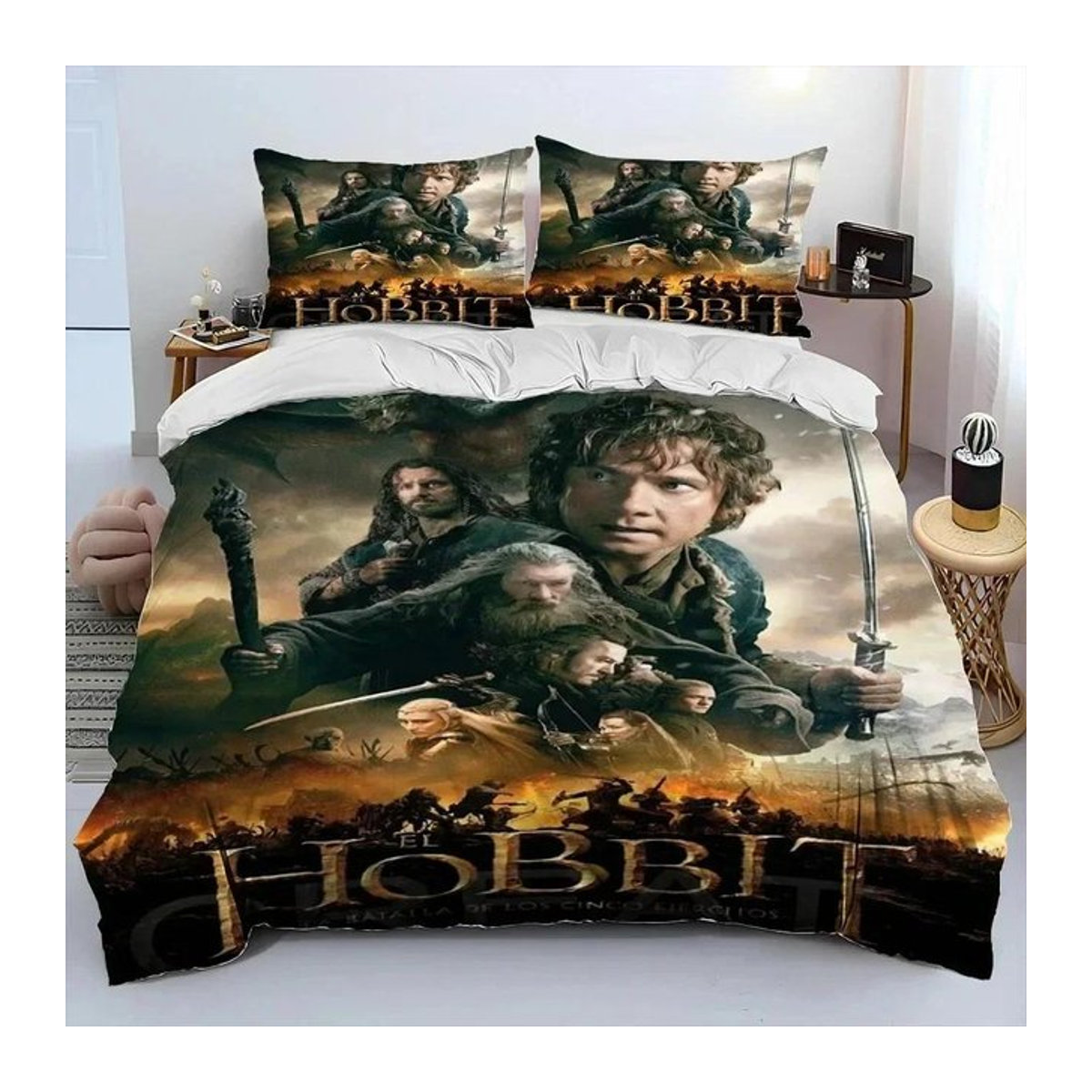 Bettwäsche-Set mit 3D-Druck Motiv Herr der Ringe und Hobbit für das Kinderzimmer, 3-teilig, B/B: 200 x 200 cm - Bild 1