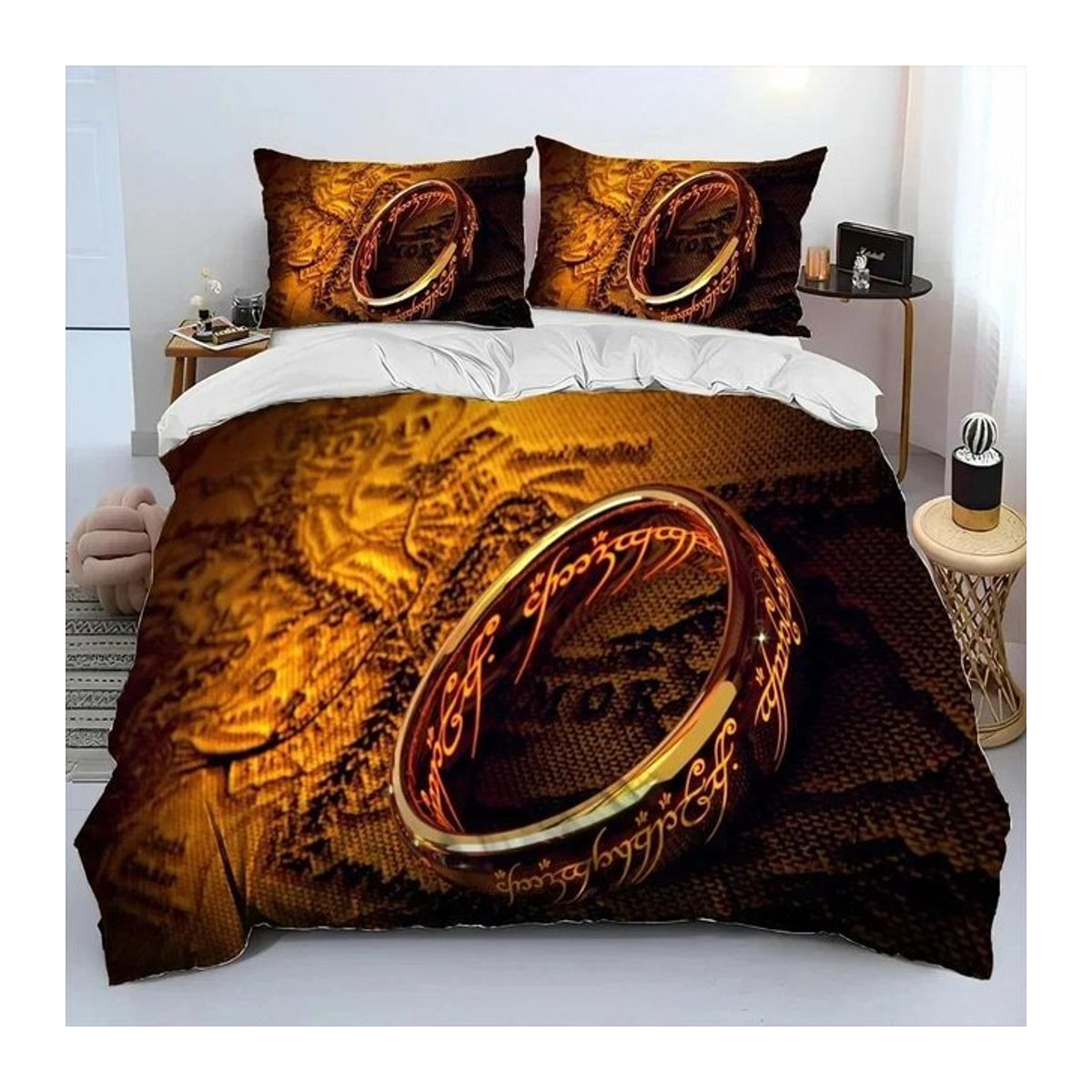 Bettwäsche-Set mit 3D-Druck Motiv Herr der Ringe und Hobbit für das Kinderzimmer, bestehend aus Bettdecke, Bettbezug und Kissenbezug, B/B: 200 x 200 cm - Bild 1