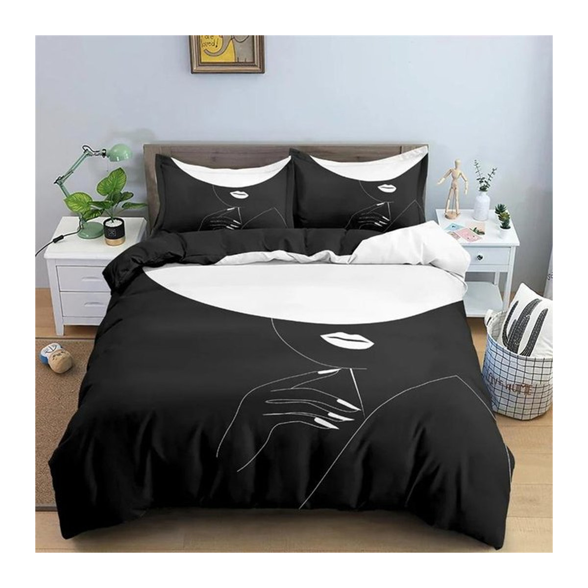 Bettwäsche-Set mit 3D-gedrucktem Frauenporträt für Erwachsene, bestehend aus Bettbezug und Kissenbezug, Breite: 135 cm, Länge: 200 cm - Bild 1