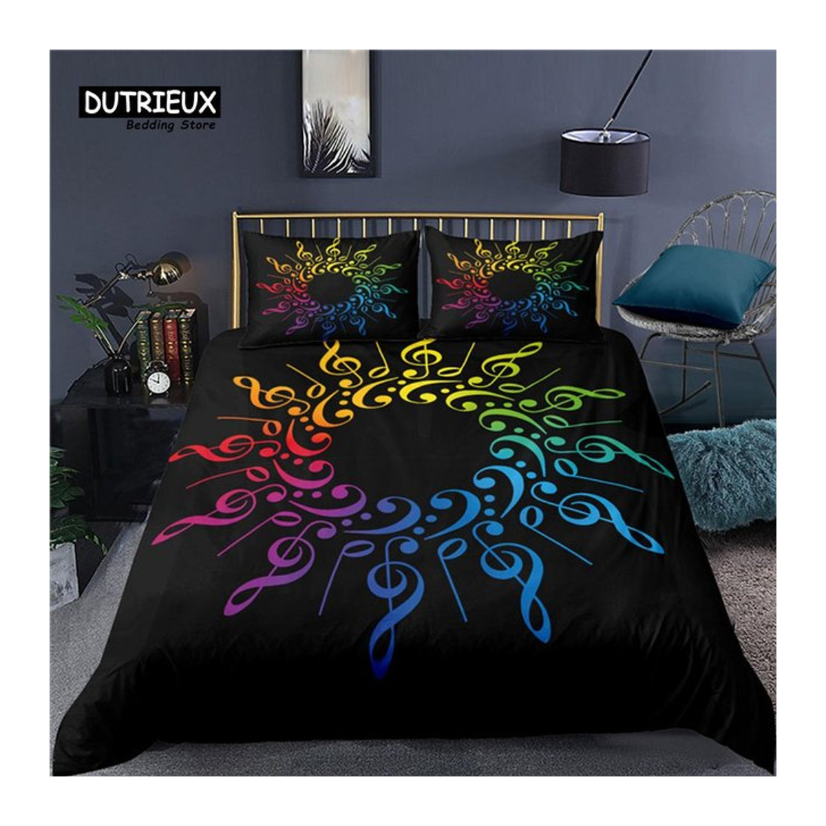 Bettwäsche-Set mit 3D-Gitarren-Druck in Multicolor, bestehend aus Bettbezug und Kissenbezügen, Größe: 135 x 200 cm - Bild 1