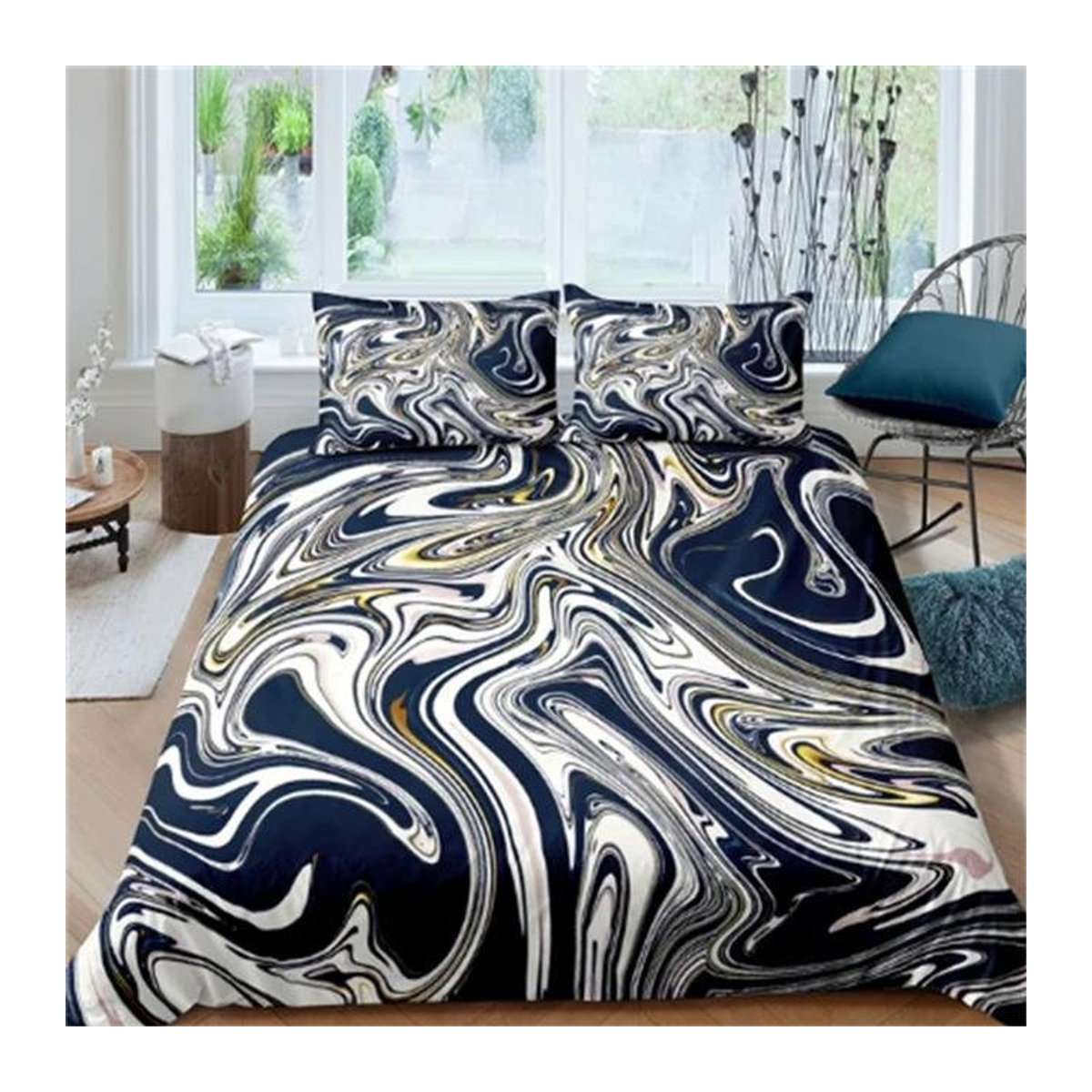 Bettwäsche-Set mit 3D-Marmor-Design in Gold und Rosa mit Reißverschluss, Größe: 135 x 200 cm - Bild 1