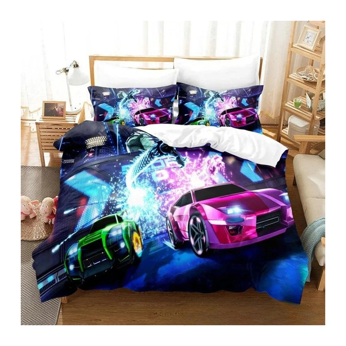 Bettwäsche-Set mit 3D-Raketen-Motiv für Jungen und Mädchen, Multicolor, B/H: 135 x 200 cm - Bild 1