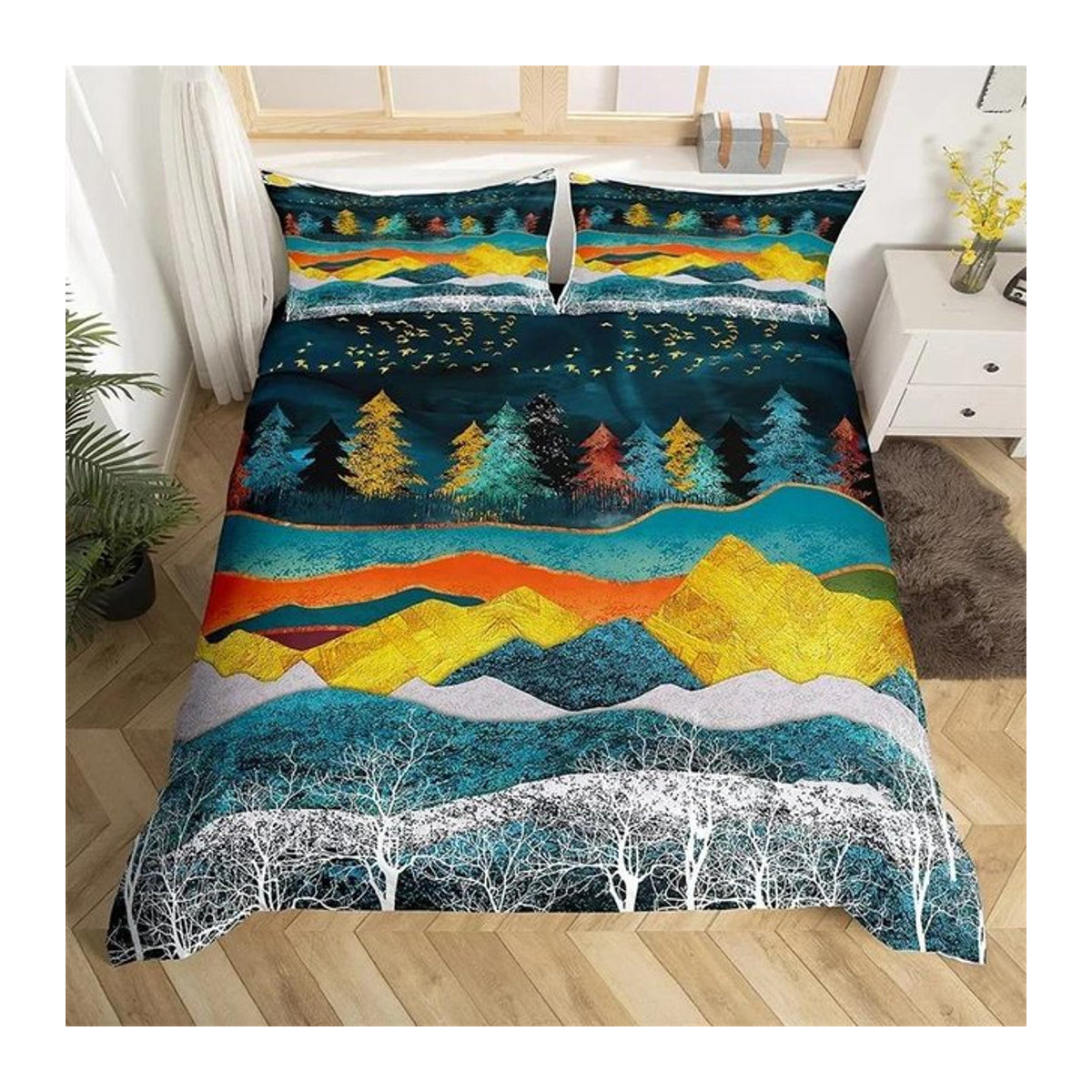 Bettwäsche-Set mit abstraktem Berg-Design und Naturlandschaft von Jessica Chen, 3-teilig, B/H: 135 x 200 cm - Bild 1