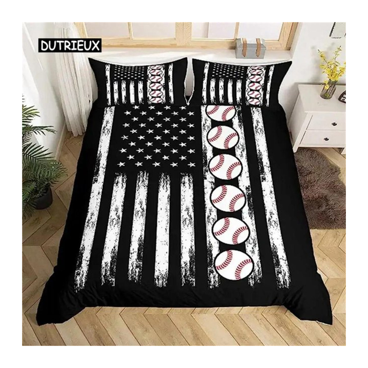 Bettwäsche-Set mit amerikanischer Flagge und Totenkopf-Design in Schwarz und Weiß für Kinder und Jugendliche, B/H: 135 x 200 cm - Bild 1