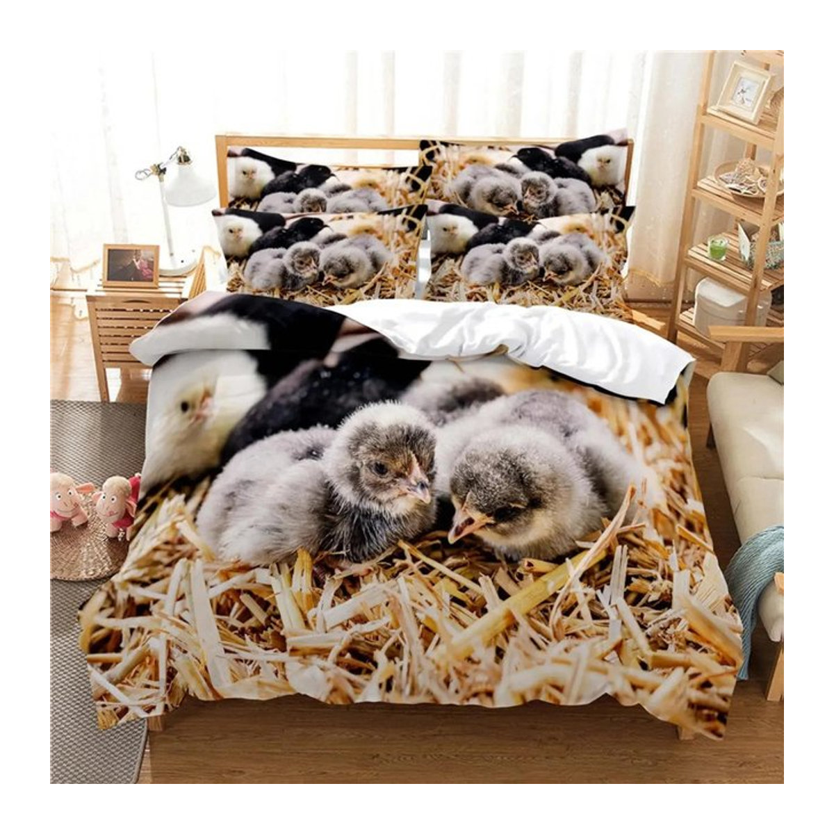 Bettwäsche Set mit Aquarell Hahn Motiv von Your Warm Home, Polyester Bettbezug mit Reißverschluss, Single Größe B: 135 cm x H: 200 cm - Bild 1